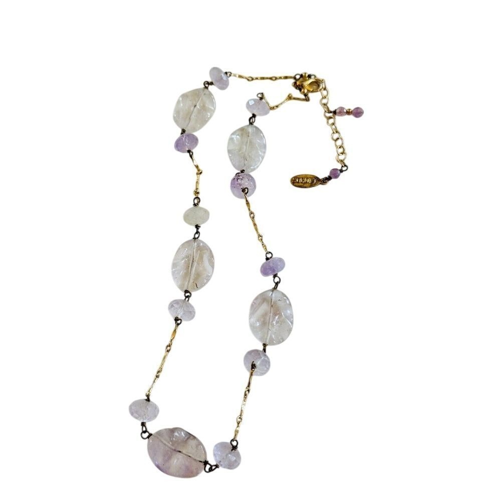NECKLACE Amethyst Rose Quartz‎ Beads Vtg Beaded Collar Strand Signed Sogoli Rare